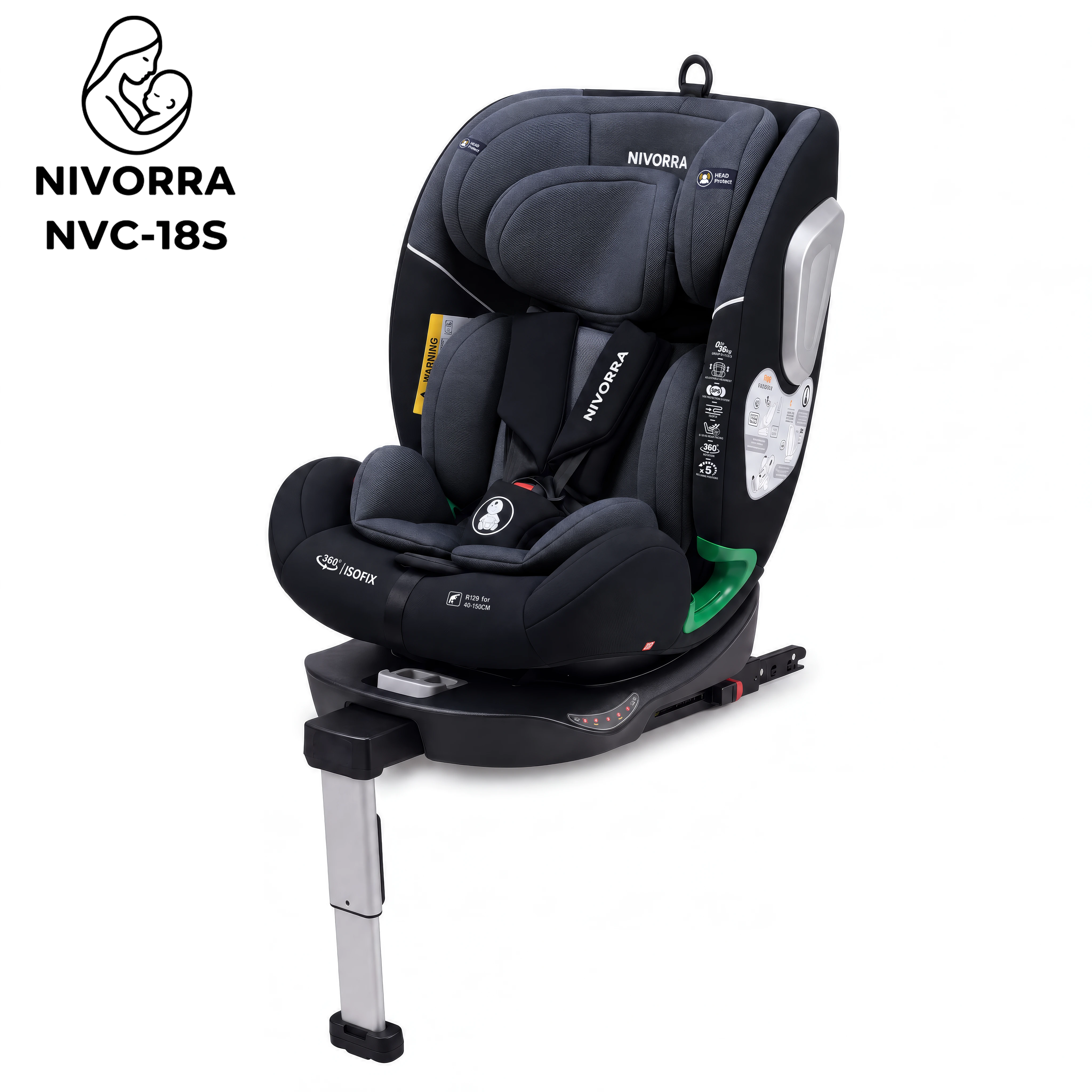 كارسيت NVC-18S- NIVORRA + ايزو فيكس+ ساق دعم امامي + حزام امان خماسي + 360 درجة + 3 مراحل + من 0 ل 36 كيلو