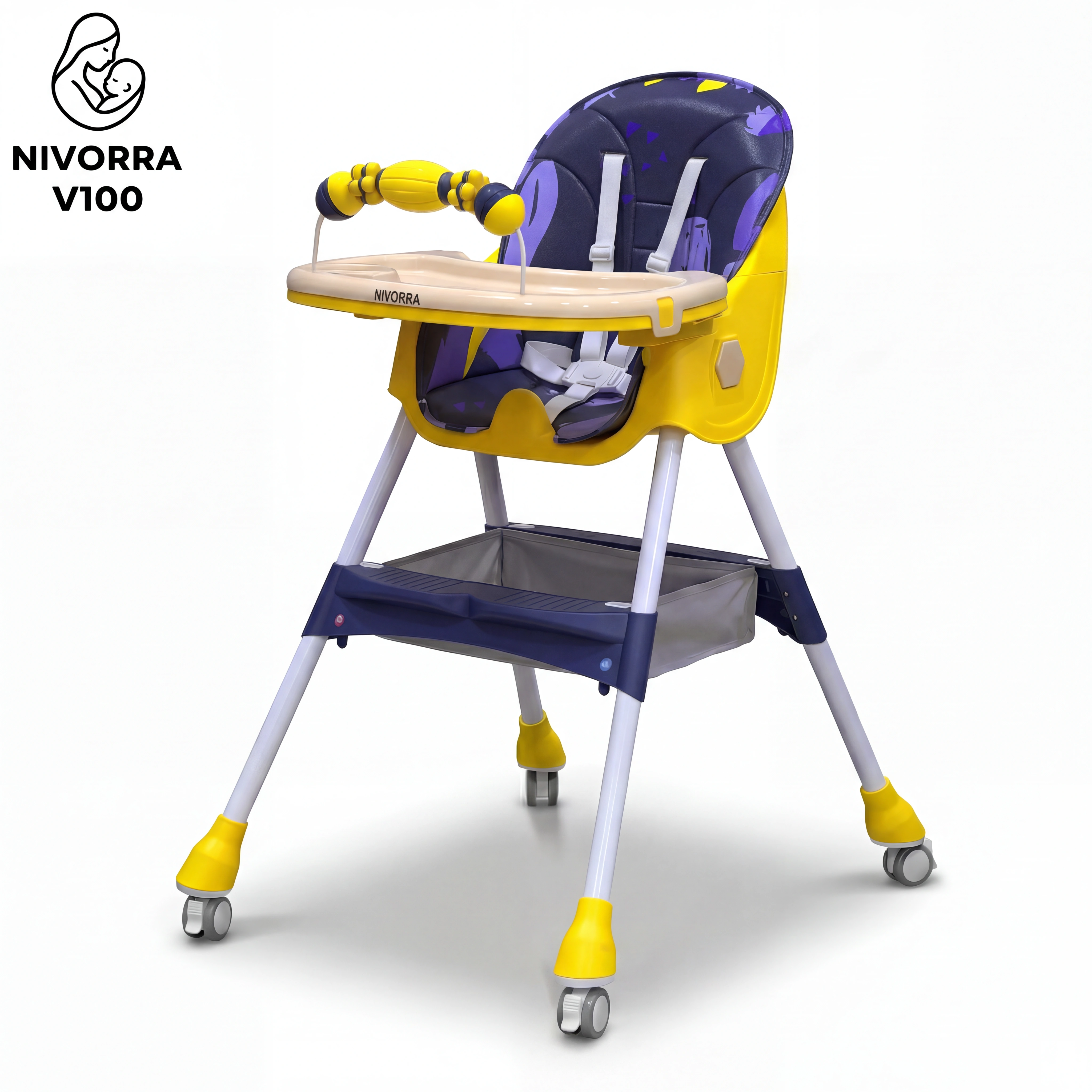 كرسي طعام NIVORRA - مستويين ارتفاع + قابل للطي + صينية مزدوجة + وعجلات بفرامل - V100