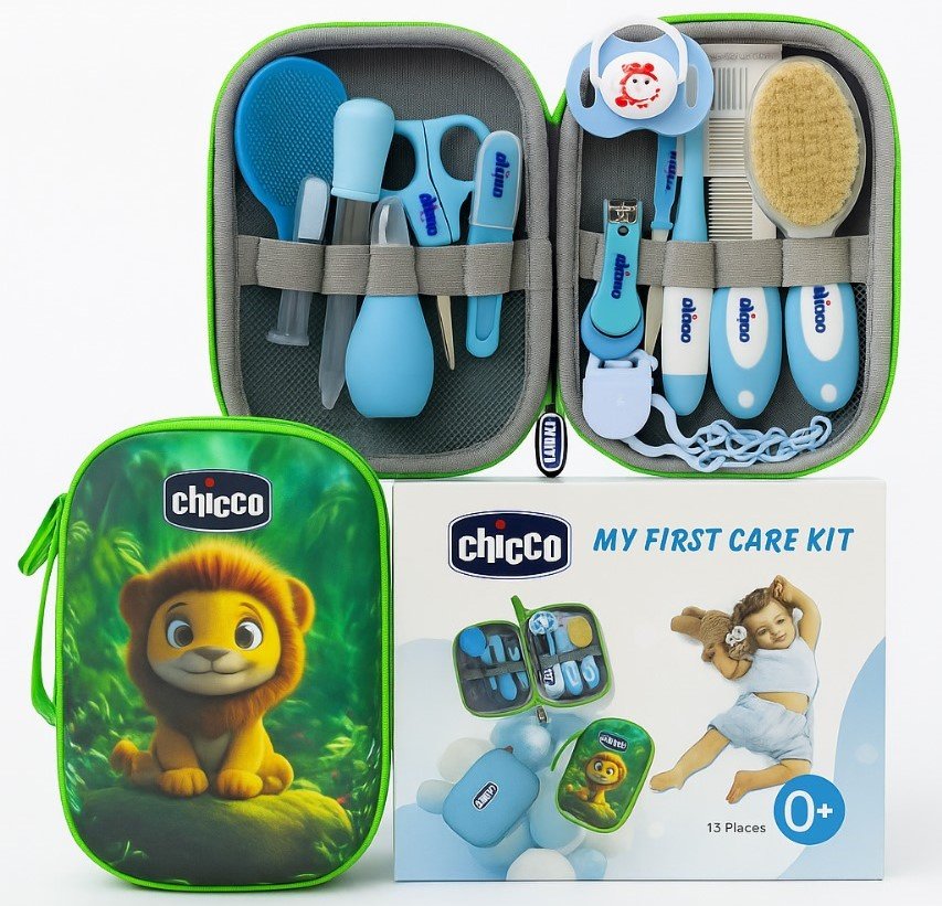 حقيبة عناية الطفل الكاملة من Chicco – طقم أدوات عناية حديثي الولادة بعلبة أنيقة ومريحة - 13 قطعه - كود 72996