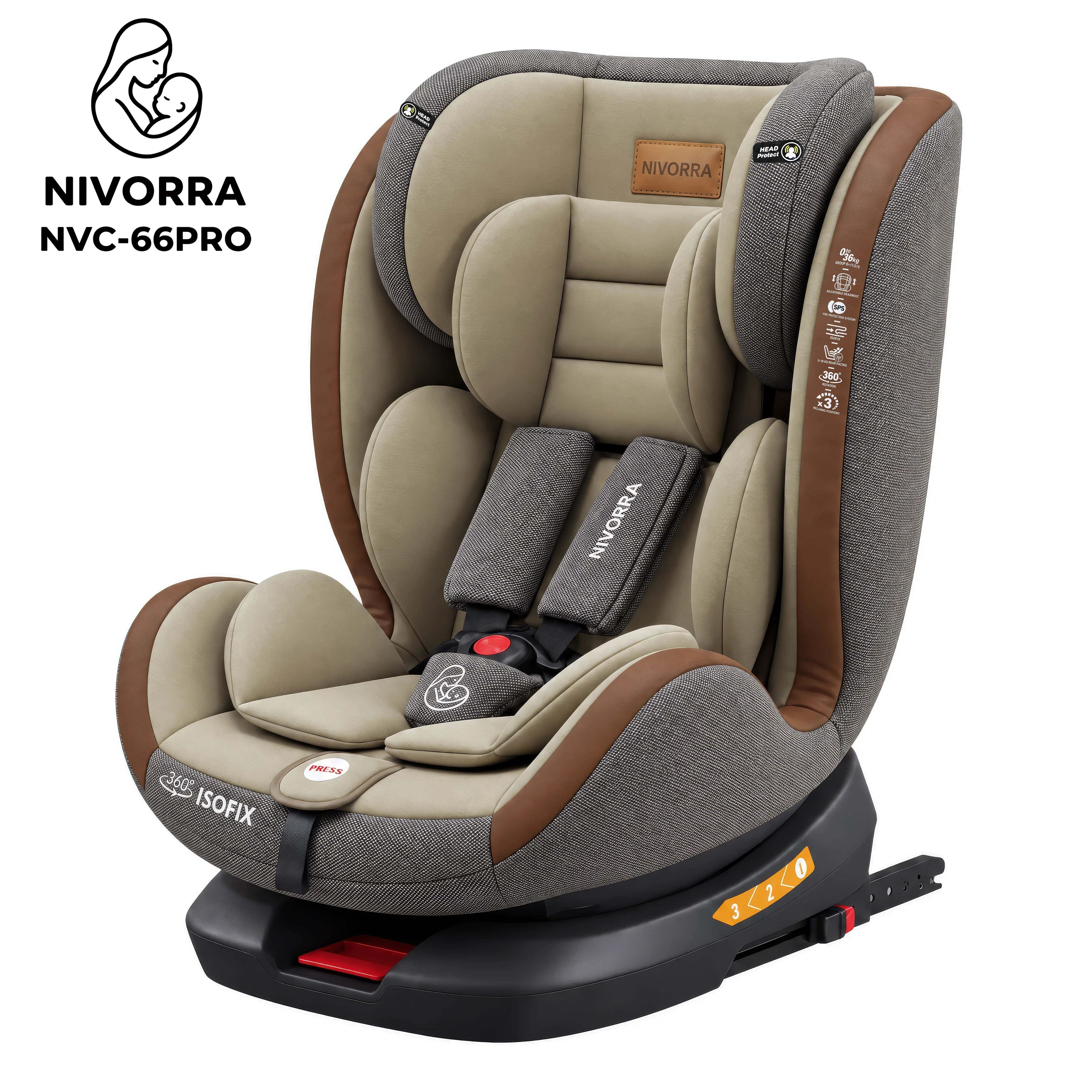 كارسيت NVC-66PRO- NIVORRA  + ايزو فيكس + حزام امان خماسي + 360 درجة + 3 مراحل + من 0 ل 36 كيلو